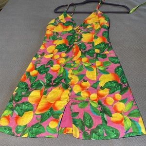 NWT FARM RIO Orange Sunset Linen Mini Dress XS